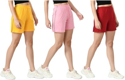 IndiWeaves Solid Women Red, Pink, Yellow Regular Shorts