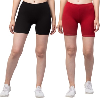 ZICK Self Design Women Maroon, Black Regular Shorts, Basic Shorts, Casual Shorts, Cycling Shorts, Gym Shorts