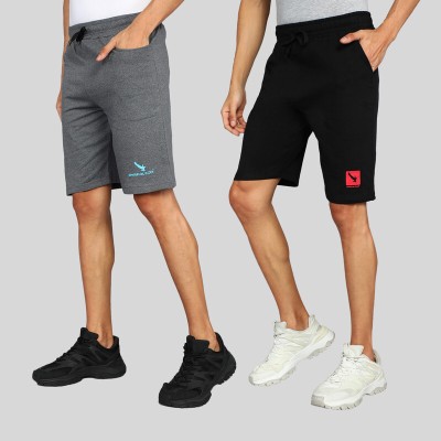 GYRFALCON Self Design Men Grey, Dark Blue Regular Shorts