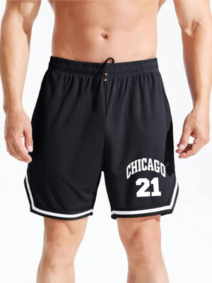 Culish Trend Printed Men Black Sports Shorts