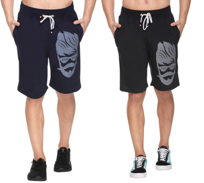 Basis Printed Men Black, Blue Basic Shorts