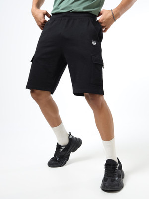 Glitchez Self Design Men Black Cargo Shorts