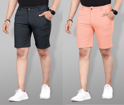 INDICLUB Solid Men Grey, Orange Casual Shorts