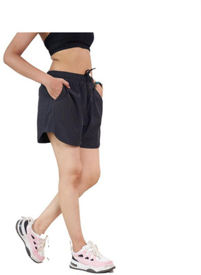 pnsports Solid Women Black Regular Shorts