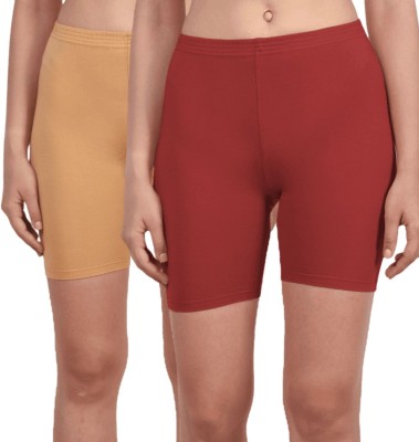 Vanila Solid Women Beige, Maroon Cycling Shorts