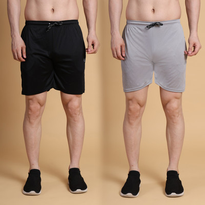 Qora Solid Men Black Regular Shorts