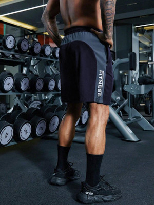 LOTHRIC Color Block Men Dark Blue Gym Shorts