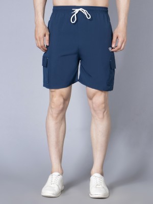 We Perfect Solid Men Blue Regular Shorts