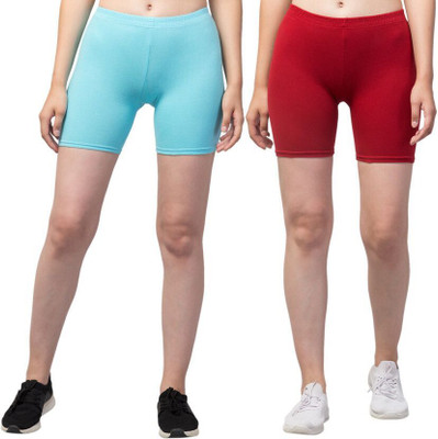 HiRRuX Solid Women Maroon, Light Blue Regular Shorts, Night Shorts, Basic Shorts, Casual Shorts