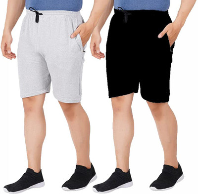 adibaba Solid Men Silver, Black Bermuda Shorts