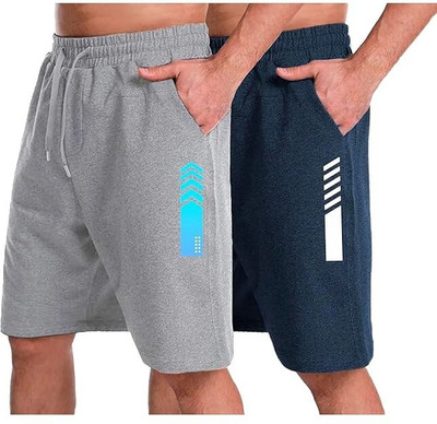 Peach Blossom Solid Men Grey, Blue Casual Shorts