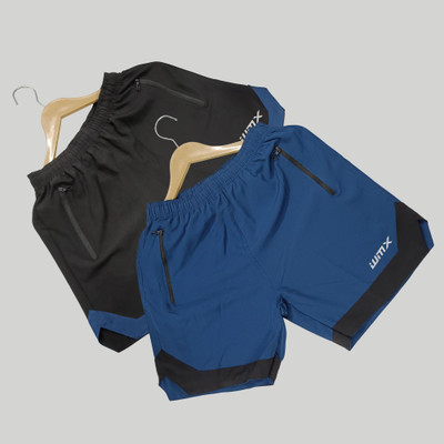 WMX Solid, Striped Men Black, Blue Casual Shorts, Beach Shorts, Basic Shorts