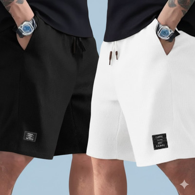 Shreeji Self Design Men Black, White Casual Shorts