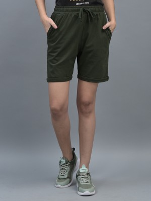 Dollar Solid Women Dark Green Sports Shorts