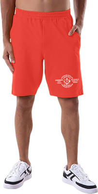 London Hills Solid Men Orange Basic Shorts