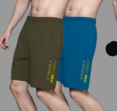 LOTHRIC Printed Men Green, Blue Gym Shorts