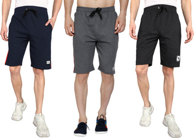 GYRFALCON Self Design Men Dark Blue, Grey, Dark Grey Regular Shorts