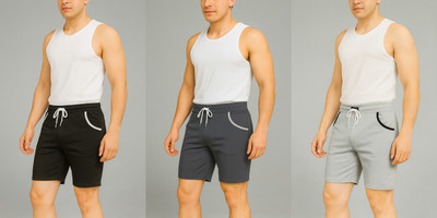 WeReKo Self Design Men Silver, Black, Dark Grey Regular Shorts