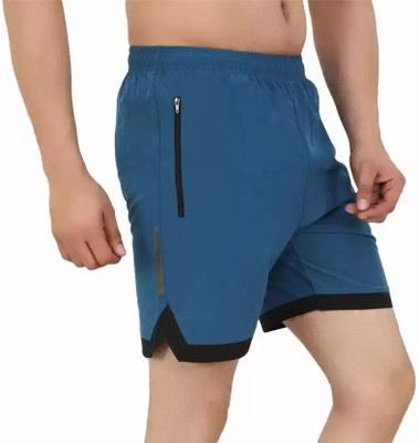 Sportinger Self Design Men Blue Regular Shorts, Basic Shorts, Casual Shorts