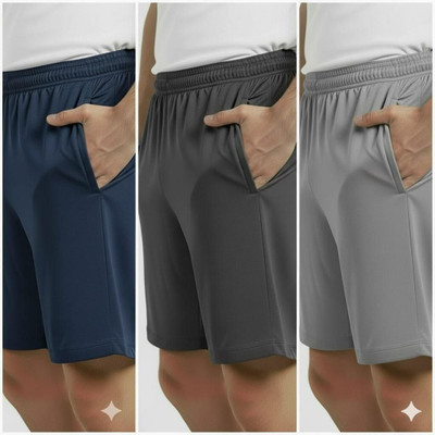 UTHIRA Solid Men Grey, Silver, Dark Blue Casual Shorts