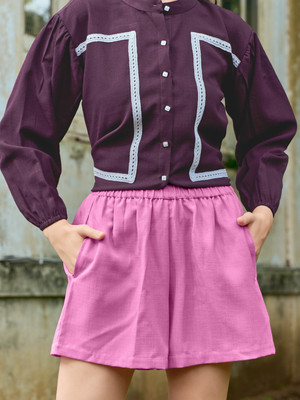 PURVAJA Solid Women Pink Regular Shorts