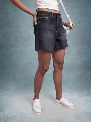 Roadster Dyed/Washed Women Black Denim Shorts