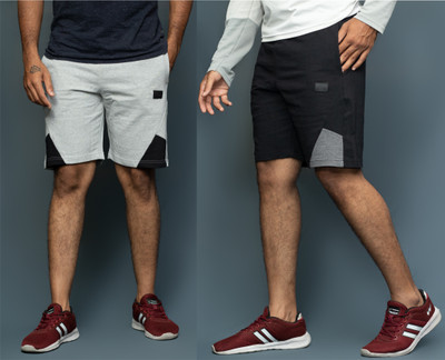 CornerKick Color Block Men Black, Grey Night Shorts