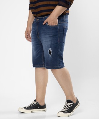 Instafab Plus Striped Men Denim Blue Denim Shorts