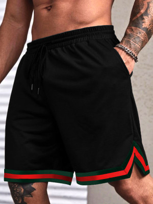 CULISH Solid, Striped Men Black Sports Shorts, Gym Shorts, Running Shorts, Casual Shorts