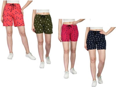 IndiWeaves Printed Women Orange, Red, Dark Blue Regular Shorts