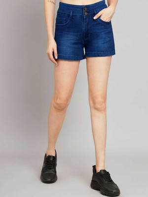 FashionFibre Solid Women Reversible Denim Dark Blue Denim Shorts