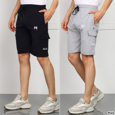 mank D Solid Men Blue Cargo Shorts