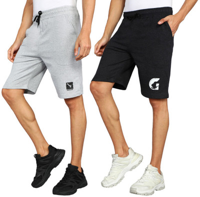 GYRFALCON Self Design Men Dark Grey, Silver Regular Shorts