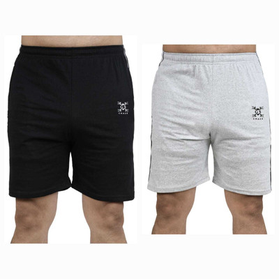 GS CRAZE Solid Men Silver, Black Regular Shorts