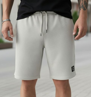 INDICLUB Self Design Men Silver Regular Shorts