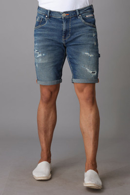 ROOKIES Distressed Men Reversible Blue Denim Shorts