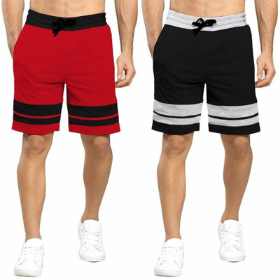 GLAMPANDA Color Block Men Red, Black Casual Shorts