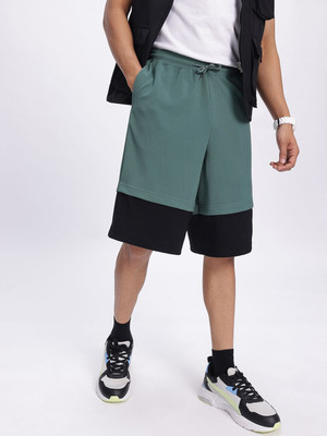 Glitchez Color Block Men Green Regular Shorts
