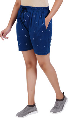 Guide Printed Women Blue Regular Shorts