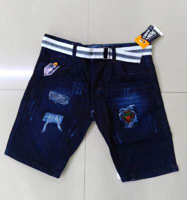 RCS Self Design Men Denim Blue Denim Shorts