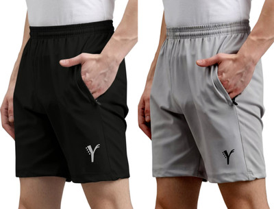 Yuvraah Geometric Print Men Grey, Black Dolphin Shorts