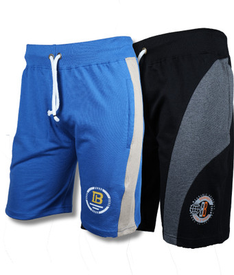 Bronxboy Self Design Men Blue, Black Bermuda Shorts