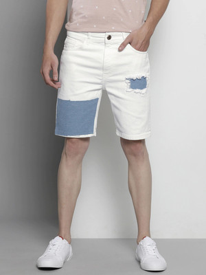 The Indian Garage Co. Solid Men White Denim Shorts