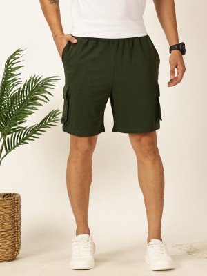 Thomas Scott Solid Men Dark Green Cargo Shorts