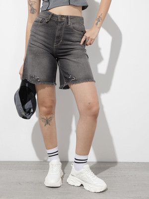 Roadster Solid Women Black Denim Shorts