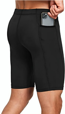 benzos Solid Men Black Compression Shorts