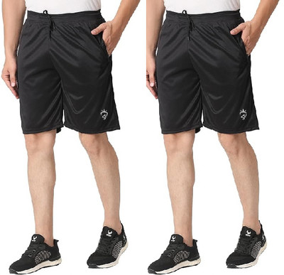TENRUN Solid Men Black Regular Shorts