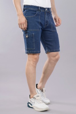 NIVASU Solid Men Blue Denim Shorts