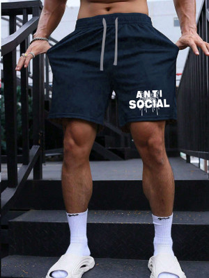 Manlino Graphic Print Men Dark Blue Basic Shorts