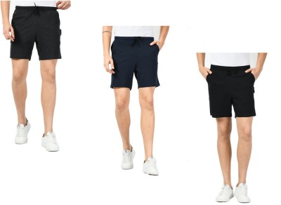 Indistar Solid Men Silver, Dark Blue, Black Bermuda Shorts